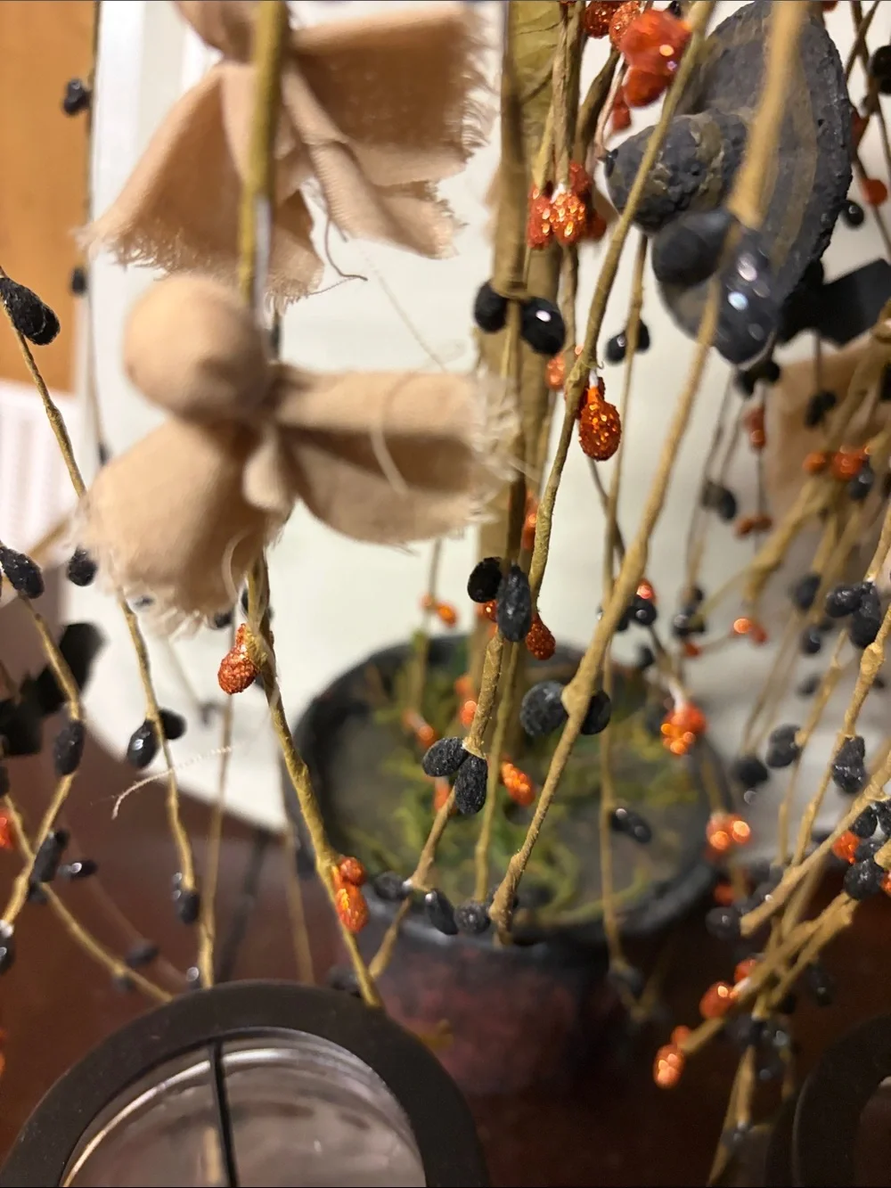 Home Holiday Black and Orange Beaded Tree Décor - Unbranded